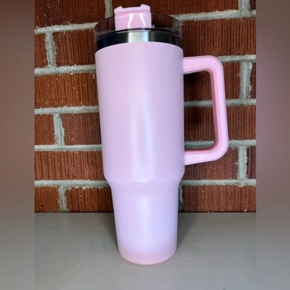 Tumbler Baby Pink Stainless Steel 40 Oz. with Straw and Handle Light Pink Cup